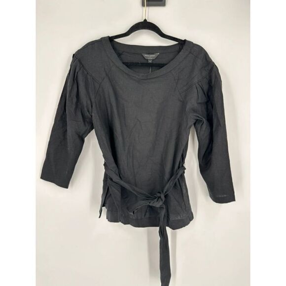 NWT Banana Republic Linen Tie Back Black Split Hem Blouse Small - Picture 6 of 15
